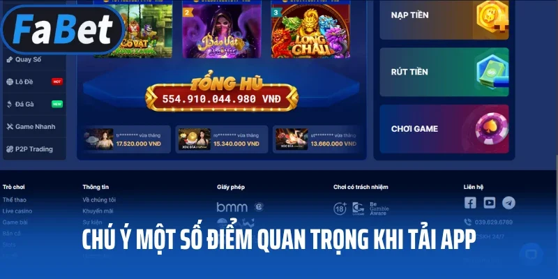 Chú ý một số điểm quan trọng khi tải app